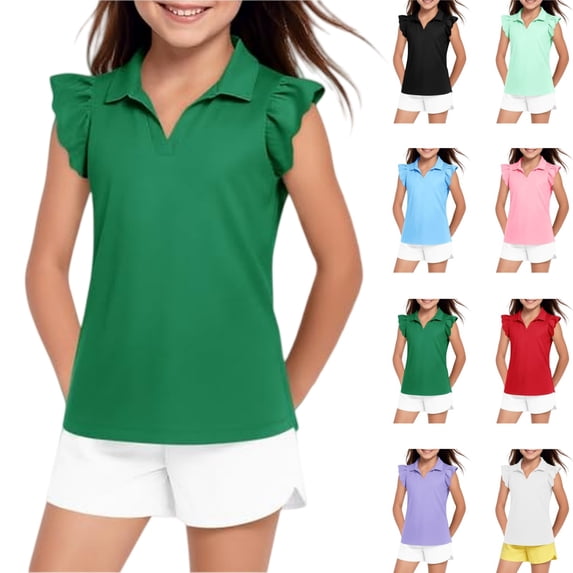 YOUYEDIAN Polo Shirts for Girls Size 8-9 Kids Golf Sleeveless School Uniforms Toddler Summer Collared Tank Tops Dress Athletic Clothes (Green)