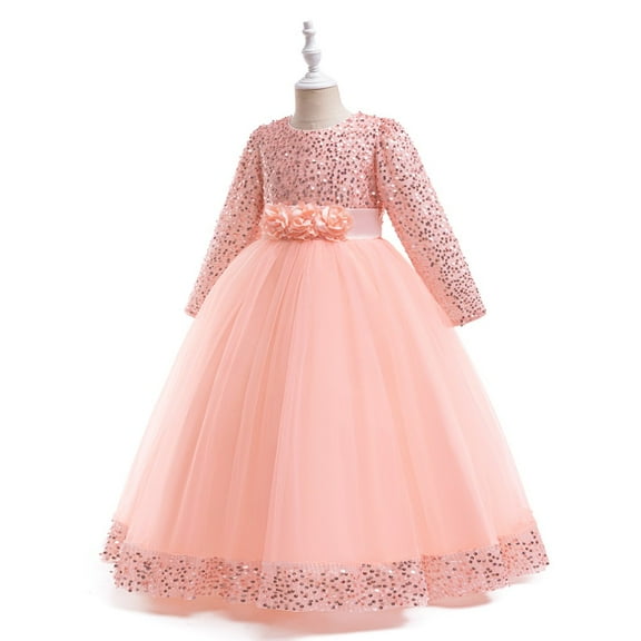 YOUYEDIAN Princess Lace Long Sleeve Lilac Irregular Girls Pageant Dresses Kids Prom Puffy Tulle Ball Gown Girl Dress For Party Pink 12-13 Years