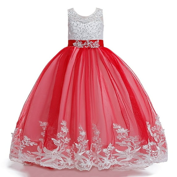 YOUYEDIAN Princess Lilac Long Girls Pageant Dresses Kids Prom Puffy Tulle Ball Gown Girl Dress For Wedding Red 9-10 Years