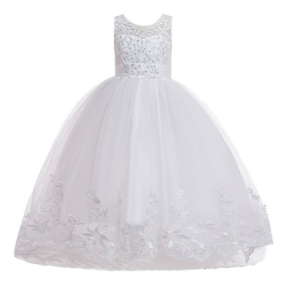 YOUYEDIAN Princess Lilac Long Girls Pageant Dresses Kids Prom Puffy Tulle Ball Gown Girl Dress For Wedding White 6-7 Years
