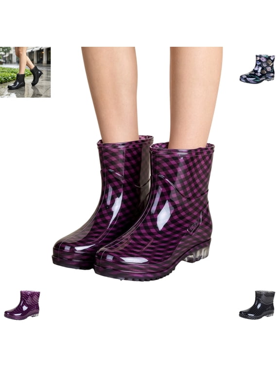 Rain Boots Women Versatile Low Heel Comfy Fashion Round Toe Ankle Booties Waterproof Casual Outdoor Walking Shoes