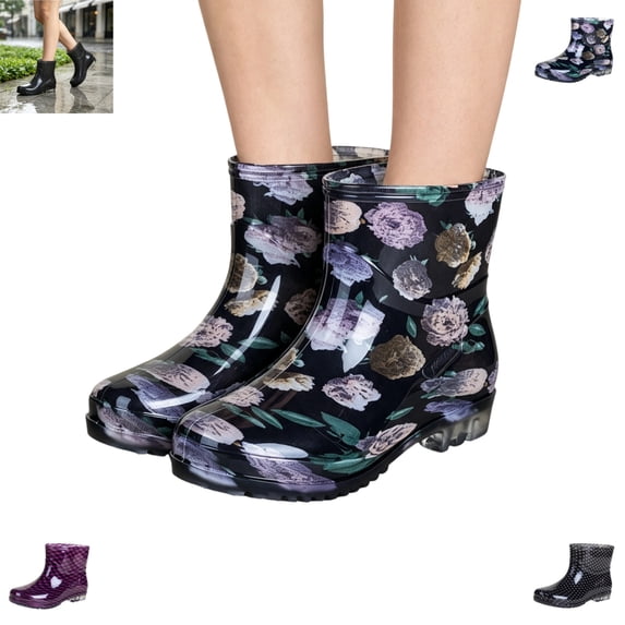 YOUYEDIAN Rain Boots Women Versatile Low Heel Comfy Fashion Round Toe Ankle Booties Waterproof Casual Outdoor Walking Shoes