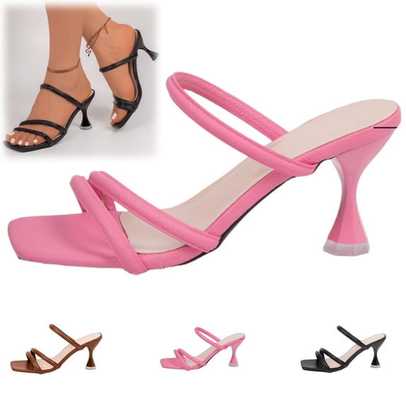 YOUYEDIAN Sandals Women Fashion Comfortable Heels Sandals Square Open Toe Non Slip Dressy Party Shoes(Pink)