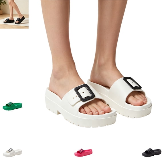 YOUYEDIAN Sandals for Women Summer Backless Open Toe Versatile Breathable Comfy Fashion Buckle Deco Sandals Casual Waterproof Non Slip Flat Platform Shoes