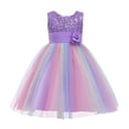 thumbnail image 1 of YOUYEDIAN Sequin Flower Girl Dress Tulle Sleeveless Rainbow Dress for Wedding Party (Purple, 8-9 Years), 1 of 3