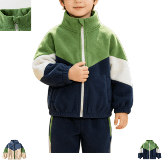 YOUYEDIAN Sherpa Jacket for Toddler Casual Color Block Design Zipper Warm Comfy Coat Long Sleeve High Neck Jacket