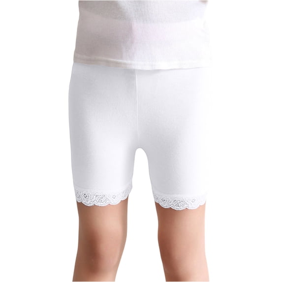 YOUYEDIAN Slip Shorts Girls Lace Trim Short Leggings Stretch Mid Thigh Undershorts (White, 15-16 Years)