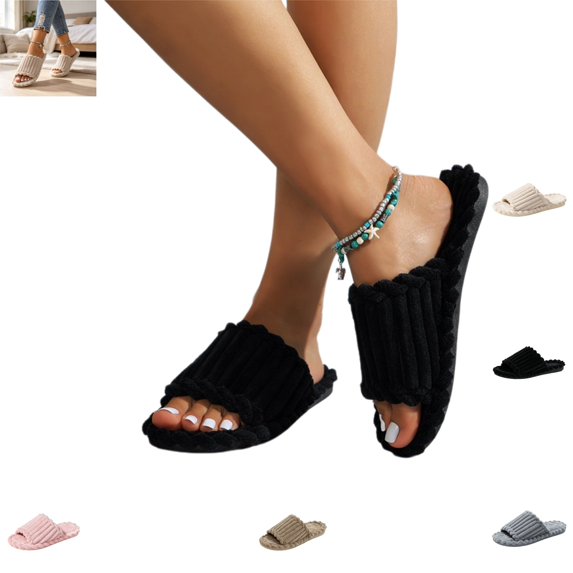 YOUYEDIAN Slippers for Women Fall Winter Fashion Open Toe Breathable Flat Slippers Versatile Slip On Casual Comfy Plush Shoes