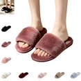 thumbnail image 1 of YOUYEDIAN Slippers for Women Versatile Platform Flat Fuzzy Slip On Open Toe Slippers Fashion One Strap Backless Casual Shoes, 1 of 5