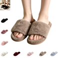 thumbnail image 1 of YOUYEDIAN Slippers for Women Versatile Platform Flat Fuzzy Slip On Open Toe Slippers Fashion One Strap Backless Casual Shoes, 1 of 5