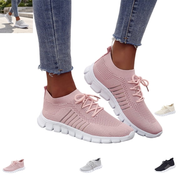 YOUYEDIAN Sneakers for Women Versatile Lace Up Non Slip Round Toe Fashion Breathable Mesh Sport Soft Sneakers Casual Low Top Comfy Stretch Strap Print Walking Shoes