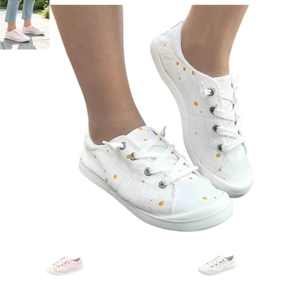 YOUYEDIAN Sneakers for Women Casual Floral Print Round Toe Versatile Slip On Canvas Flats Fashion Strap Design Soft Walking Shoes
