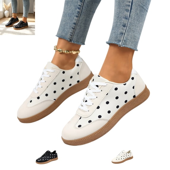YOUYEDIAN Sneakers for Women Fashion Flat Platform Versatile Round Toe Polka Dot Design Skate Shoes Comfy Casual Outdoor Walking Shoes