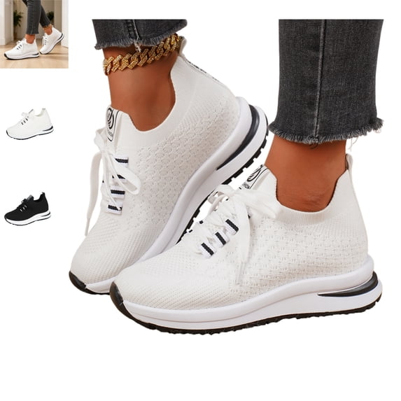 YOUYEDIAN Sneakers for Women Fashion Lace-up Breathable Mesh Casual Platform Comfy Sneakers Versatile Soft Mesh Slip On Sport Walking Shoes