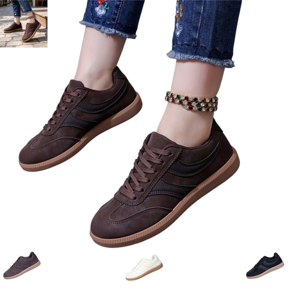 YOUYEDIAN Sneakers for Women Retro Versatile Round Toe Non Slip Flats Strap Design Sport Outdoor Walking Shoes