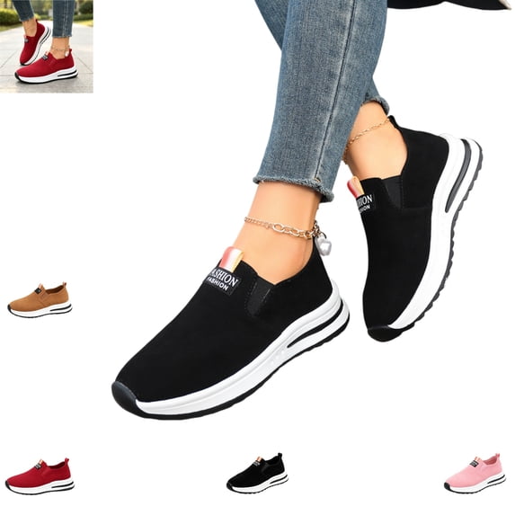 YOUYEDIAN Sneakers for Women Versatile Comfy Breathable Fashion Round Toe Slip On Sport Sneakers Casual Platform Solid Color Walking Shoes