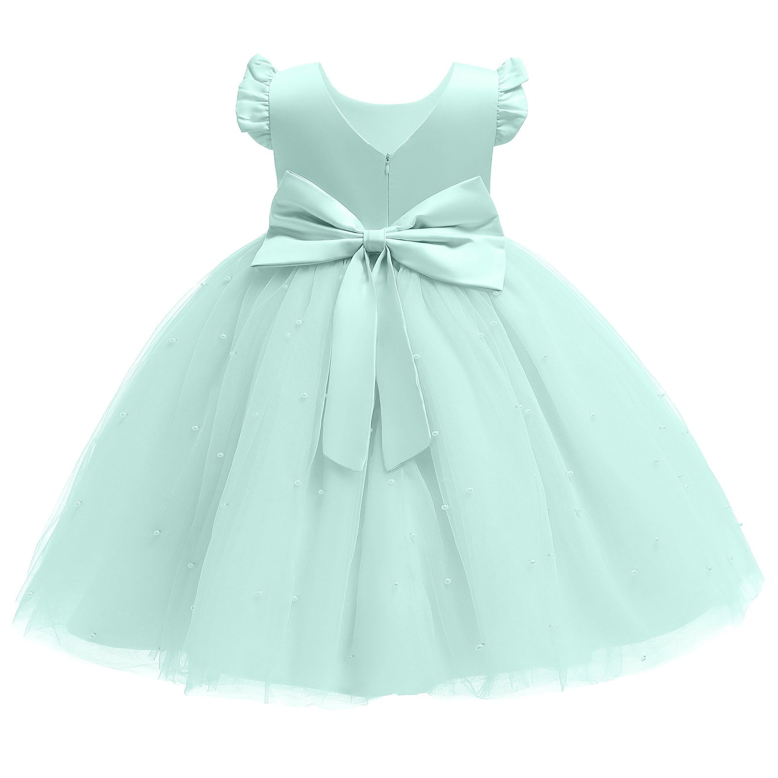 Girls' Sage & Stone Blue Halter Flounce Dress – Spring & Easter Style (Size 8)