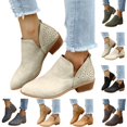 thumbnail image 1 of YOUYEDIAN Summer Booties for Women Casual Ankle Low Heel Boots Fall Chunky Comfortable Short Wedge Shoes (Beige), 1 of 5