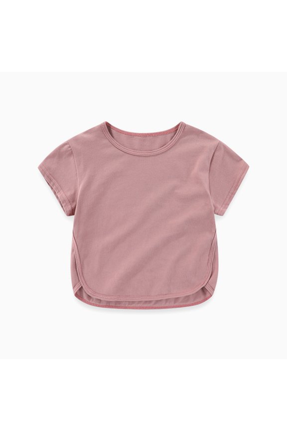 Summer Tops for Kids Comfortable Cotton Solid Color Short Sleeve Boys Girls T-Shirt Casual Round Neck Basic Tops (Camel, 1-2 Years)