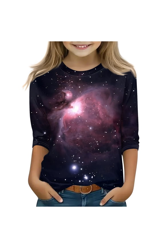 Teen Girls 3/4 Sleeve Shirts 8-9 Floral Graphic Top Crewneck T Shirt Casual Outfits Gray 8-9 Years