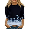 thumbnail image 1 of YOUYEDIAN Teen Girls 3/4 Sleeve Shirts Size 8-9 Floral Print Top Crew Neck T-Shirt Cute Tees Blue 8-9 Years, 1 of 4