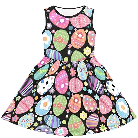 YOUYEDIAN Teen Girls Easter Sleeveless Dress 2026 Summer Festival Cute Bunny Graphic Crewneck Sundress Holiday Patchwork Dresses (Black, 11-12 Years)