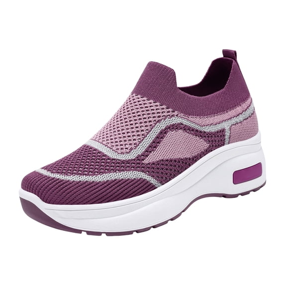 YOUYEDIAN Thick-Soled Non-Slip Mesh Orthopedic Shoes for Women Loafers,Comfortable Walking Sneakers Lightweight Breathable Mesh Causal Shoes (Purple, 6.5 Wide(EU-37))