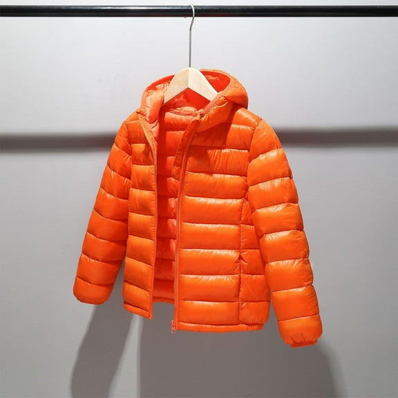 YOUYEDIAN Toddler Boy Girl Outerwear Coat Fall Winter Long Sleeve Hooded Puffer Jackets Light Weight Water Resistant Packable Padded Coat Orange 4T