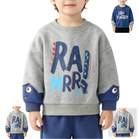 YOUYEDIAN Toddler Boys Fleece Sweatshirts Long Sleeve Crewneck Dinosaur Pullover Sweater