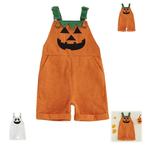 YOUYEDIAN Toddler Boys Halloween Corduroy Overalls Kids Pumpkin Sleeveless Romper Fall Winter Jumpsuit