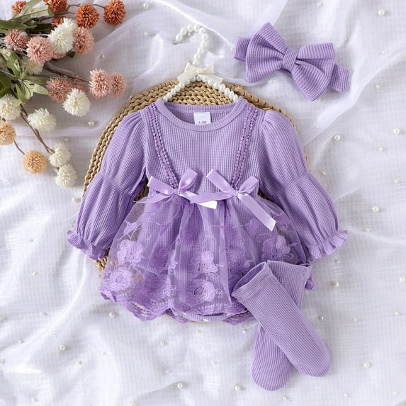 YOUYEDIAN Toddler Girl Outfit Sets Ruffle Romper and Tiered Skirt Photogenic Fall & Winter Clothing Light Purple 0-3 Months