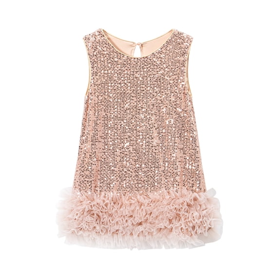 YOUYEDIAN Toddler Girls Sequin Dress A-Line Sparkly Sleeveless Wedding Gown Party Dresses for Girls (Beige, 8-9 Years)