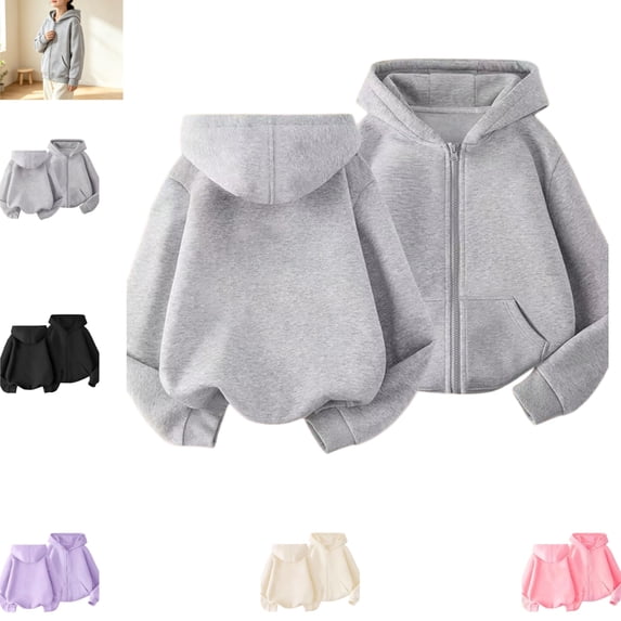 YOUYEDIAN Toddler Sweatshirts Winter Versatile Solid Color Loose Long Sleeve Warm Hoodie Fashion Zipper Comfy Casual Sport Hooded Coat