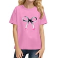 thumbnail image 1 of YOUYEDIAN Tops for Girls Summer Athletic Short Sleeve Bow Print Tshirts Teen Fashion Crewneck Blouses (Pink, 8-9 Years), 1 of 3