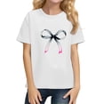 thumbnail image 1 of YOUYEDIAN Tops for Girls Summer Athletic Short Sleeve Bow Print Tshirts Teen Fashion Crewneck Blouses (White, 11-12 Years), 1 of 3
