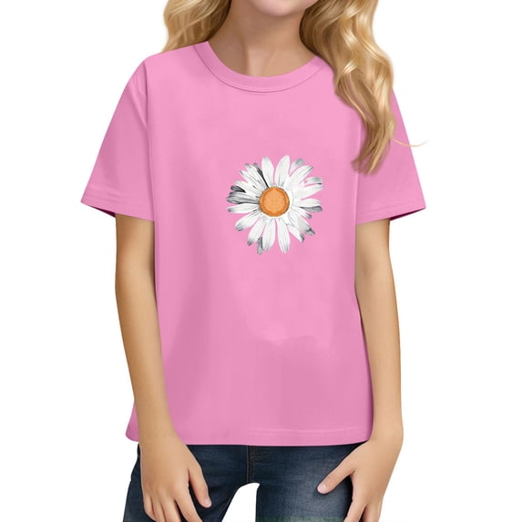 YOUYEDIAN Tops for Girls Summer Short Sleeve Crew Neck Basic T-Shirt Teen Fashion Y2k Blouses (Pink, 8-9 Years)