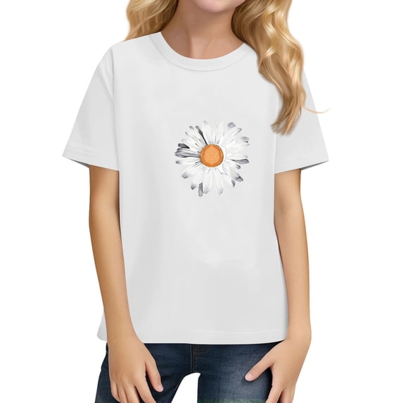 YOUYEDIAN Tops for Girls Summer Short Sleeve Crew Neck Basic T-Shirt Teen Fashion Y2k Blouses (White, 9-10 Years)