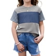 thumbnail image 1 of YOUYEDIAN Tween Girls Summer Shirts Short Sleeve Color Block Tops (Gray, 13-14 Years), 1 of 5