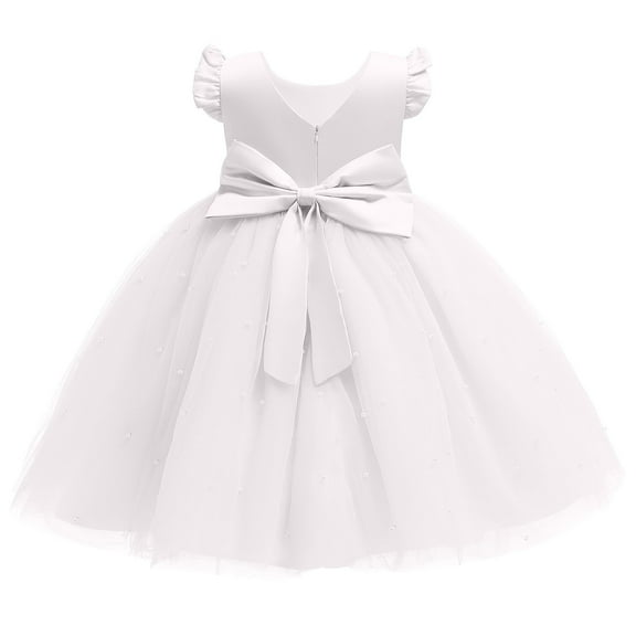 YOUYEDIAN White Teen Dresses Formal Ruffle Sleeve Flower Girl Dresses for Wedding Tulle Satin Dress Crewneck Princess Dress Up for Girls 4-6 Party Birthday Dress,White 7-8 Years