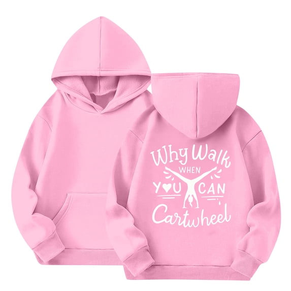 YOUYEDIAN Why Walk Hoodies for Girls Cute Graphic Sweatshirt Long Sleeve Fall Winter Pullover Tops Pink 4-5 Years