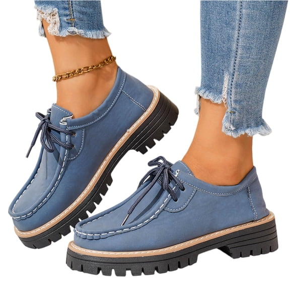 YOUYEDIAN Women Platform Penny Loafers Bow Leather Chunky Heel Lug Sole Slip on Casual Shoes Suede Lace up Side Zipper Round Toe Buckle Strap Waterproof Non Slip Business Office Party Dressy Shoes