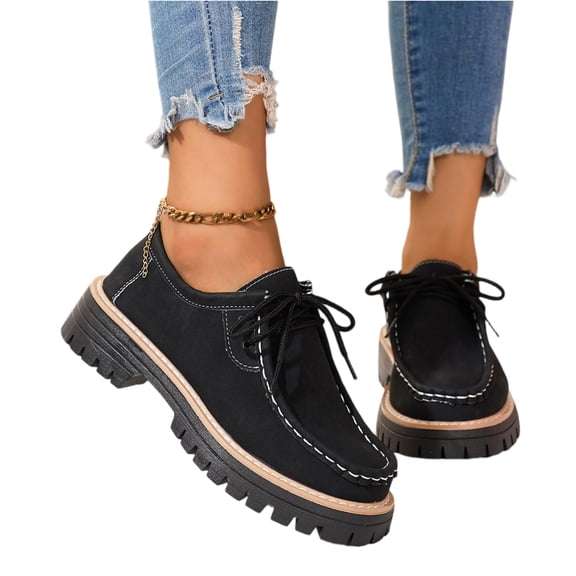 YOUYEDIAN Women Platform Penny Loafers Bow Leather Chunky Heel Lug Sole Slip on Casual Shoes Suede Lace up Side Zipper Round Toe Buckle Strap Waterproof Non Slip Business Office Party Dressy Shoes