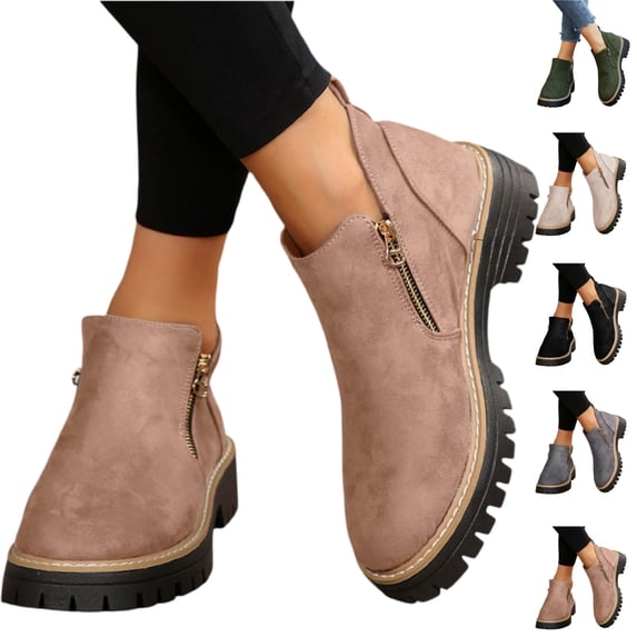 YOUYEDIAN Women's Ankle Boots & Booties Fall Low Heel Platform Faux Suede Boots Winter Casual Fashion Chunky Short Shoes (Pink)