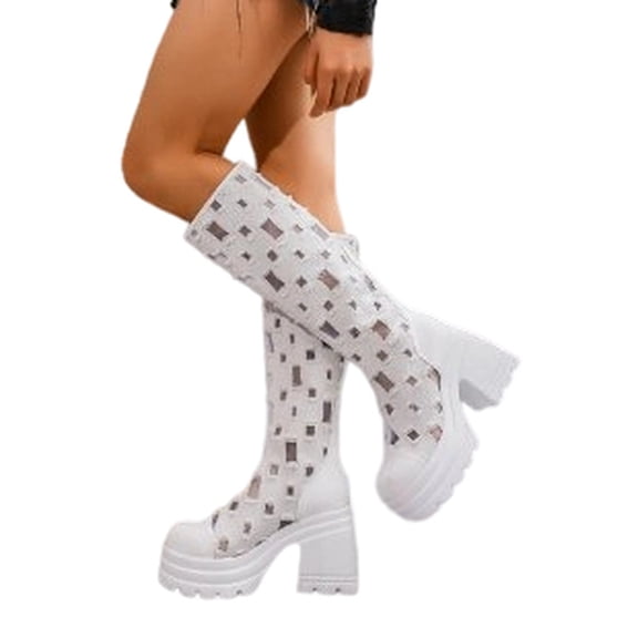 YOUYEDIAN Women's Boots Knee High High Chunky Heel Long Boots Party Dress Round Toe Winter Boots