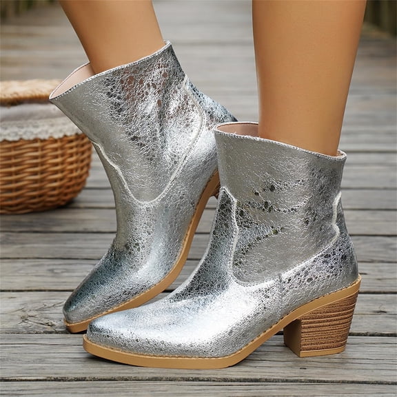 YOUYEDIAN Women's Embroidered Western Cowboy Boots Pointed Toe Short Cowgirl Ankle Boots Ladies Fashion Retro Chunky Heels Classic Booties Vintage Pull-On Wide Calf Booties