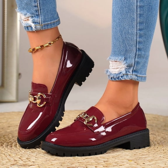 YOUYEDIAN Women's Leather Bow Loafers Chunky Lug Sole Shoes Trendy Solid Color Round Toe Casual Dressy Comfortable Lightweight Business Walking Shoes