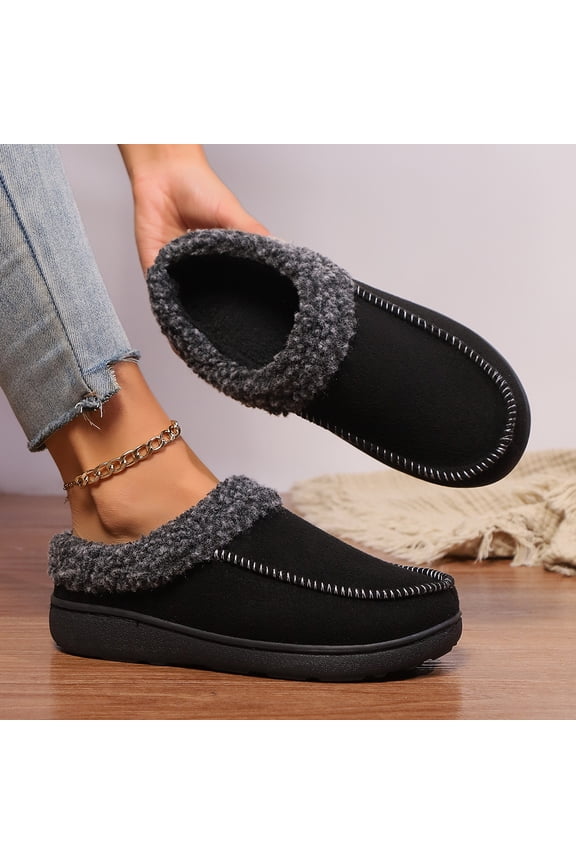 Women’s Wide Fit Adjustable Slippers with Arch Support Plush Lined Non Slip Memory Foam House Shoes Elderly Hospital Indoor Outdoor Black