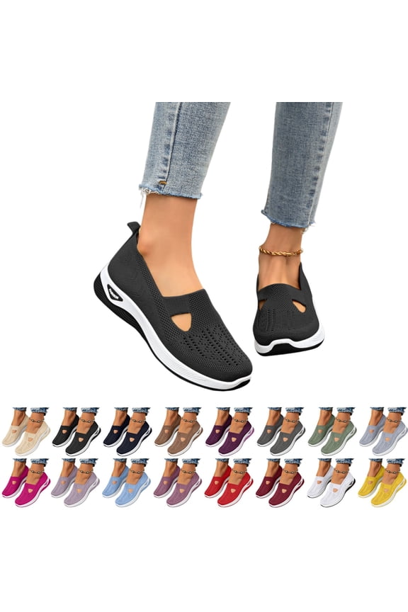 Women's Wide Width Sneakers Slip On, Orthopedic Walking Shoes for Work, Arch Support & Non-Slip Outsole