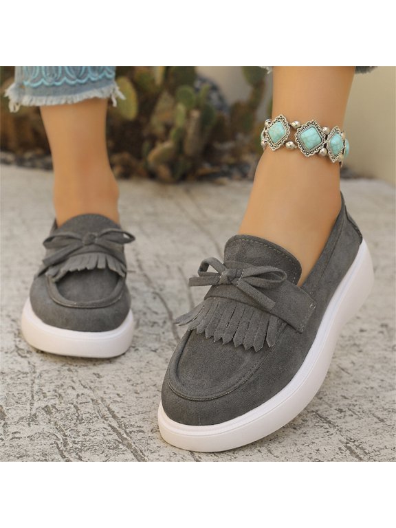 Womens Flat Shoes Spring Fall Dress Loafers Slip on Non Slip Casual Walking Shoes Office Closed Toe Orthopedic Shoes (Gray)