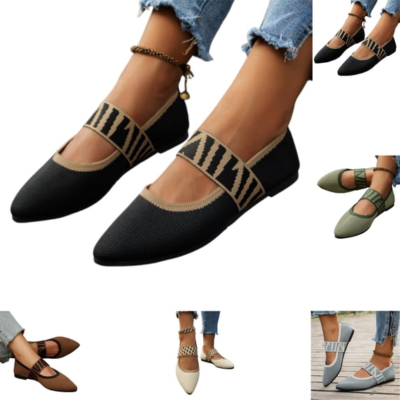 YOUYEDIAN Womens Mary Jane Shoes Work Non Slip Slip on Ballet Flats Shoes Spring Trendy Wide Closed Toe Low Heels Walking Shoes